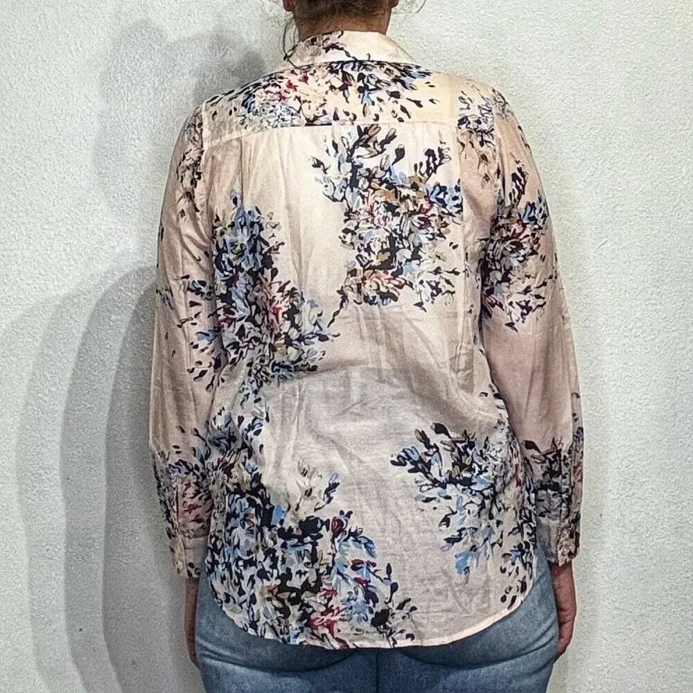 White House Black Market Pink Floral Blouse Sz 10P